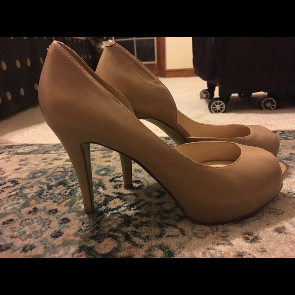Nine West Nude Peep-Toe Heels